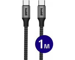 Buddi Flex | Câble USB-C vers USB-C 60 W Charge Fast 20 V/3 A | Livraison de puissance | Transfert de données 480 Mbps | Nylon tressé | 1M Zwart