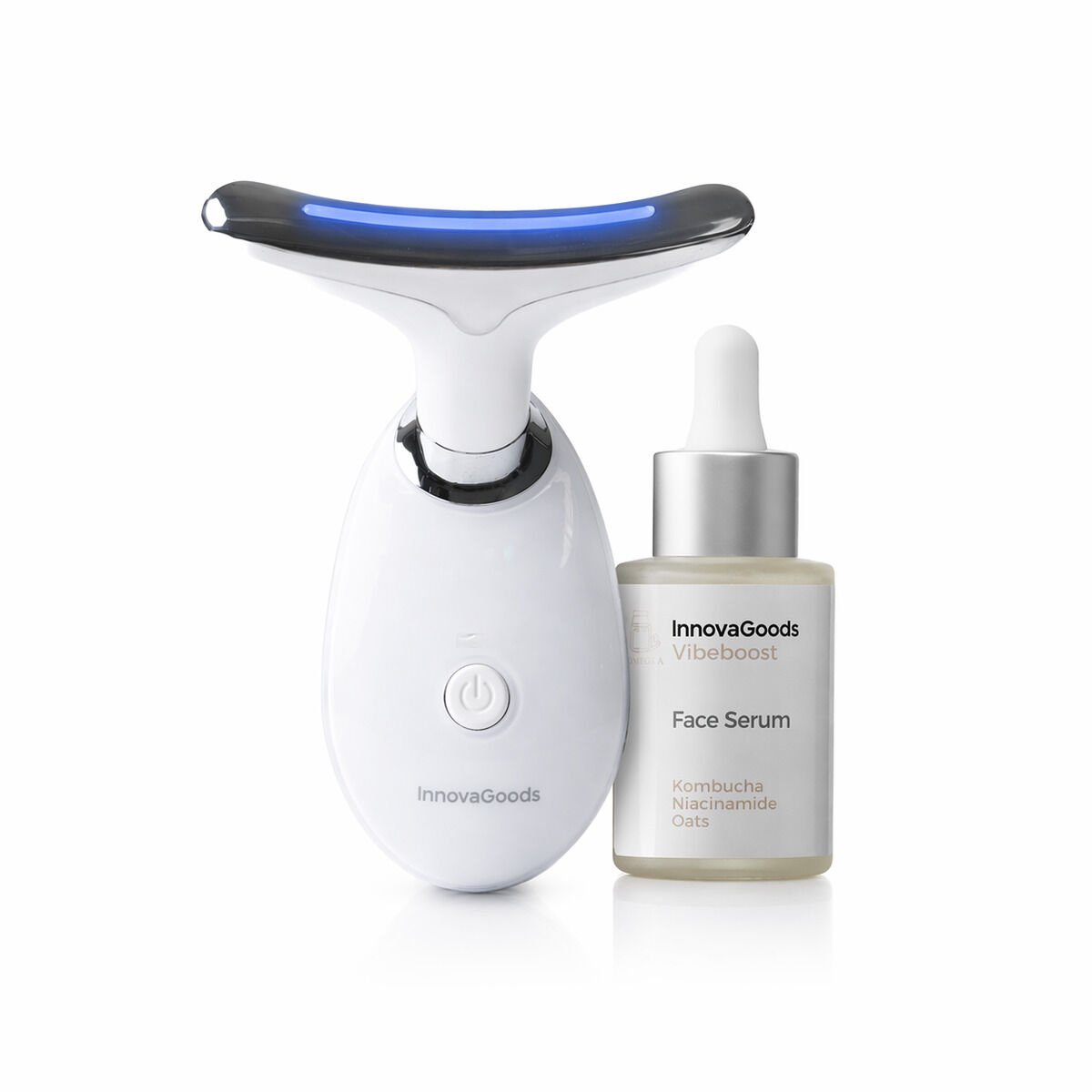 Pack verstevigende gezichtsmassager met LED, EMS en warmte en kombucha gezichtsserum 30 ml InnovaGoods