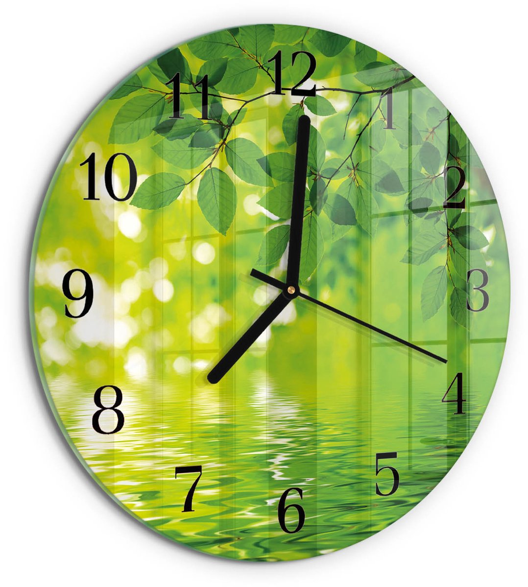 TULUP Wandklok - Bladeren Klok Glas Met Opdruk - 30fi cm - Groente Moderne Wandklok Glas - Zwarte Handen - Ronde Wandklok - Decoratieve Glazen Klok - Glazen Wandklok Design Groente - Bladeren