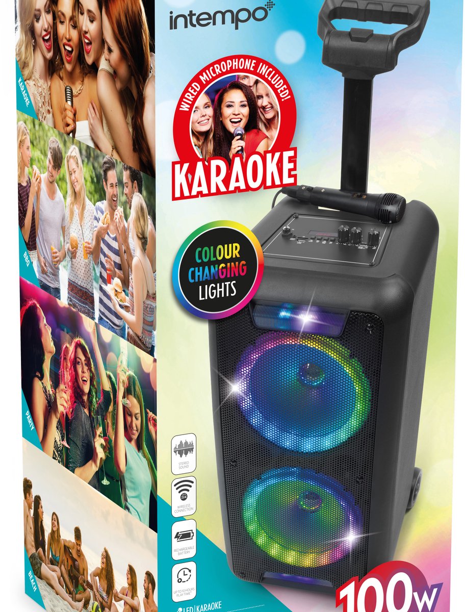 Intempo Bluetooth Party Speaker 10 uur afspeeltijd microfoon inclusief LED-lampen