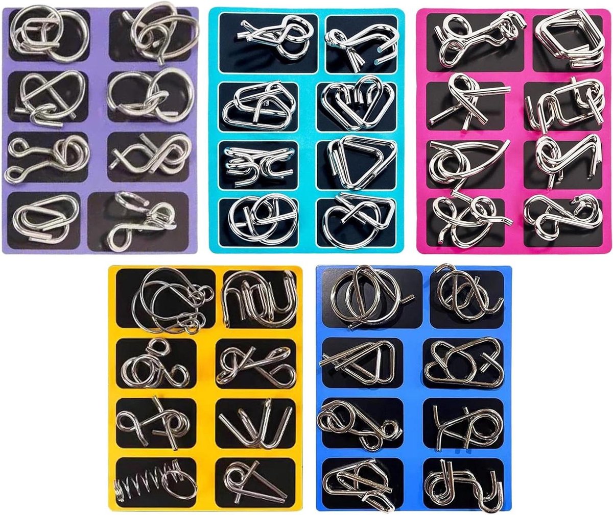 Metalen Ringen Puzzel - Hersenkraker Set - Mentale Training - 5 Verschillende Stijlen - 19.5 x 16.2 cm - Multicolor