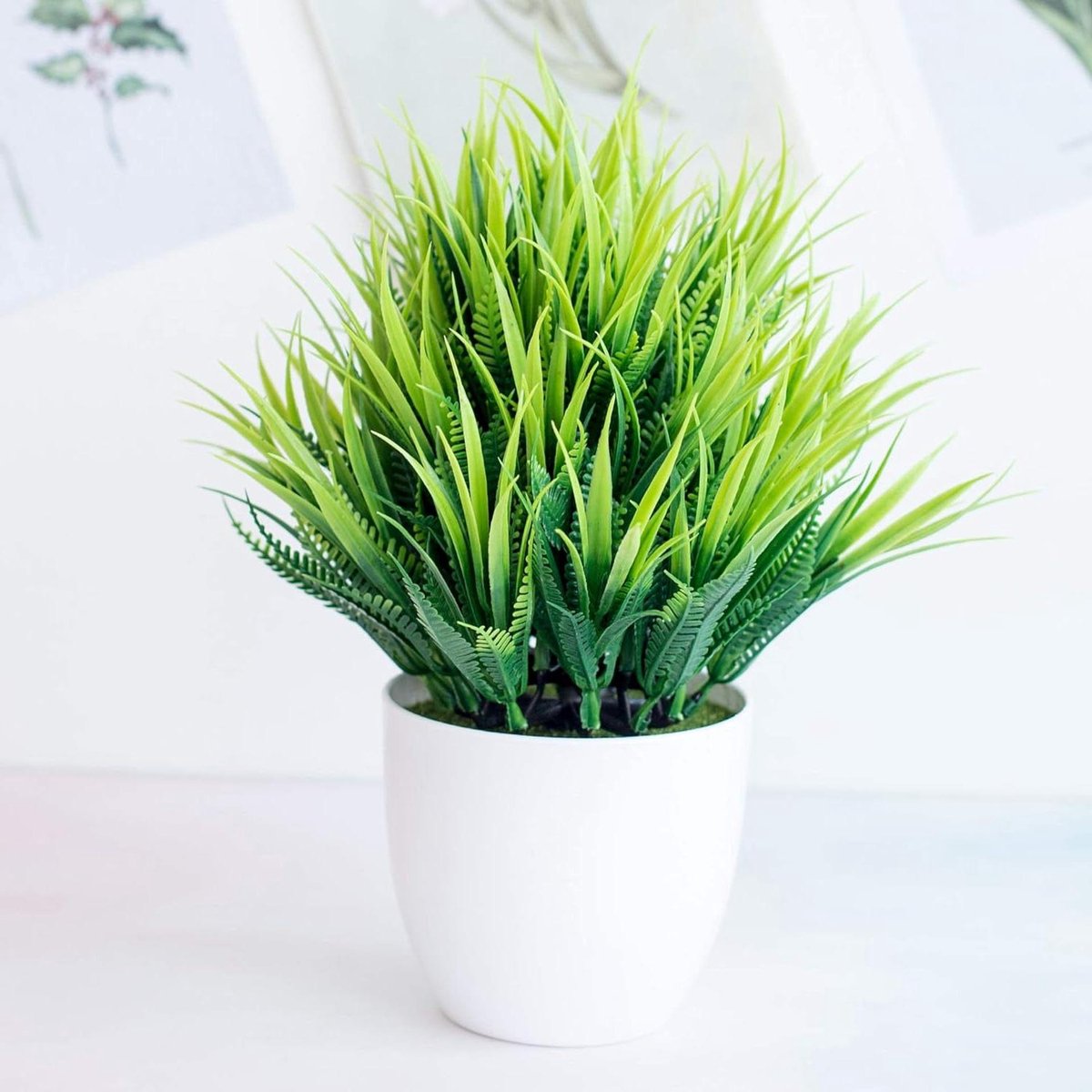 Kunstplant in pot - Nep gras - Decoratie binnen - Onderhoudsvrij groen - 1 stuk - Groen