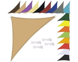 MENGH Zonnezeil, waterdicht, driehoek, weerbestendig, premium polyester, vele lengtes en breedtes om uit te kiezen, incl. bevestigingskoorden, 4 x 4 x 5,7 m, zandgeel