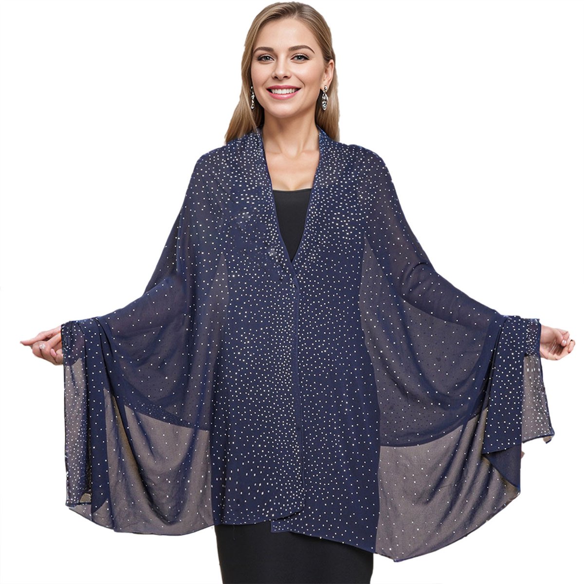 Topmelon Sjaal Dames - Omslagdoek - Strass Omslagdoek Dames -sjaal wikkel met voor bruiloft avondjurken Diepblauw