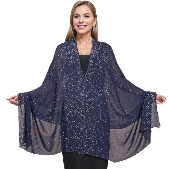 Topmelon Sjaal Dames - Omslagdoek - Strass Omslagdoek Dames -sjaal wikkel met voor bruiloft avondjurken Diepblauw