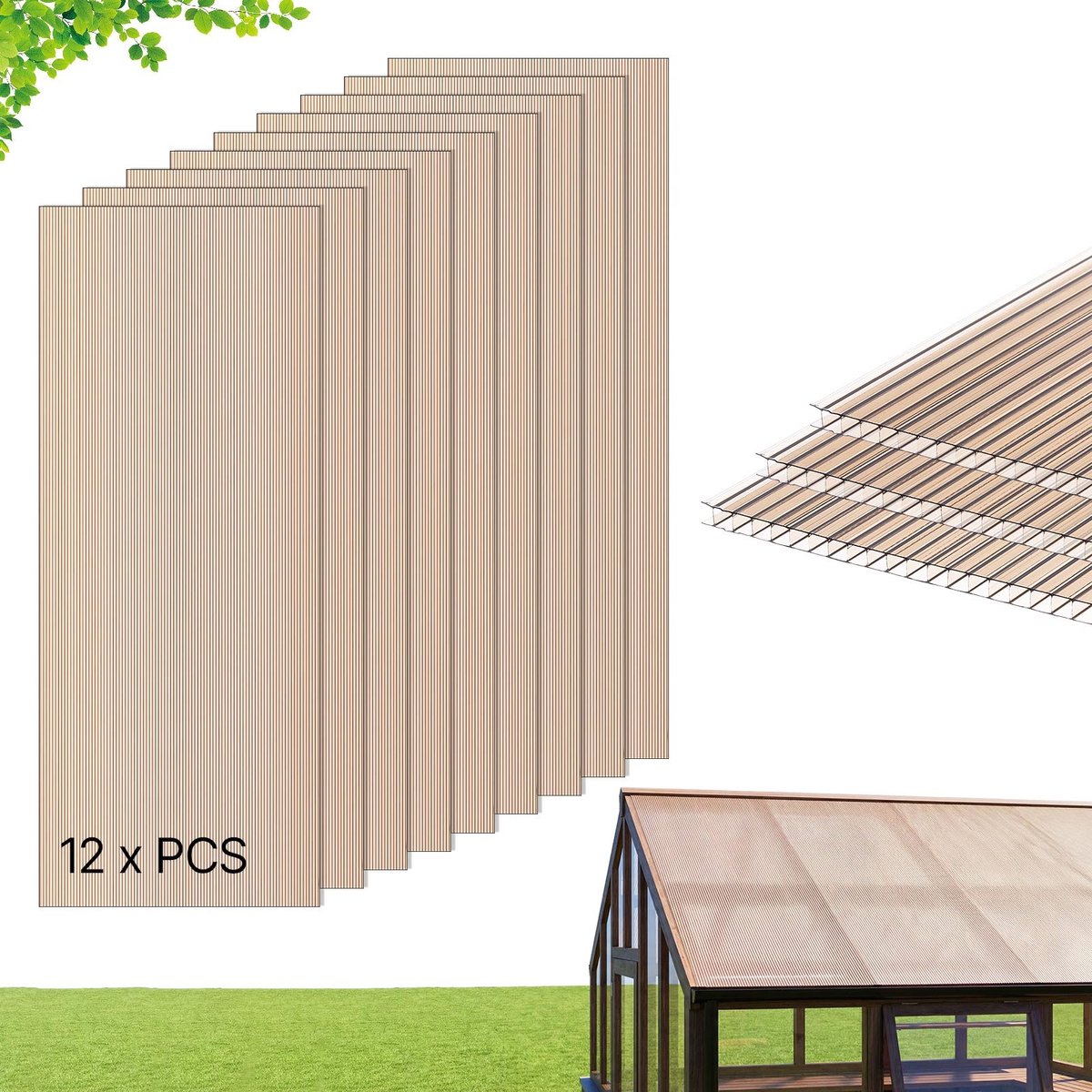 Polycarbonaat platen - Dubbelwandig 6 mm 12 stuks - 152x61 cm - Snijdbaar op maat - UV-bes