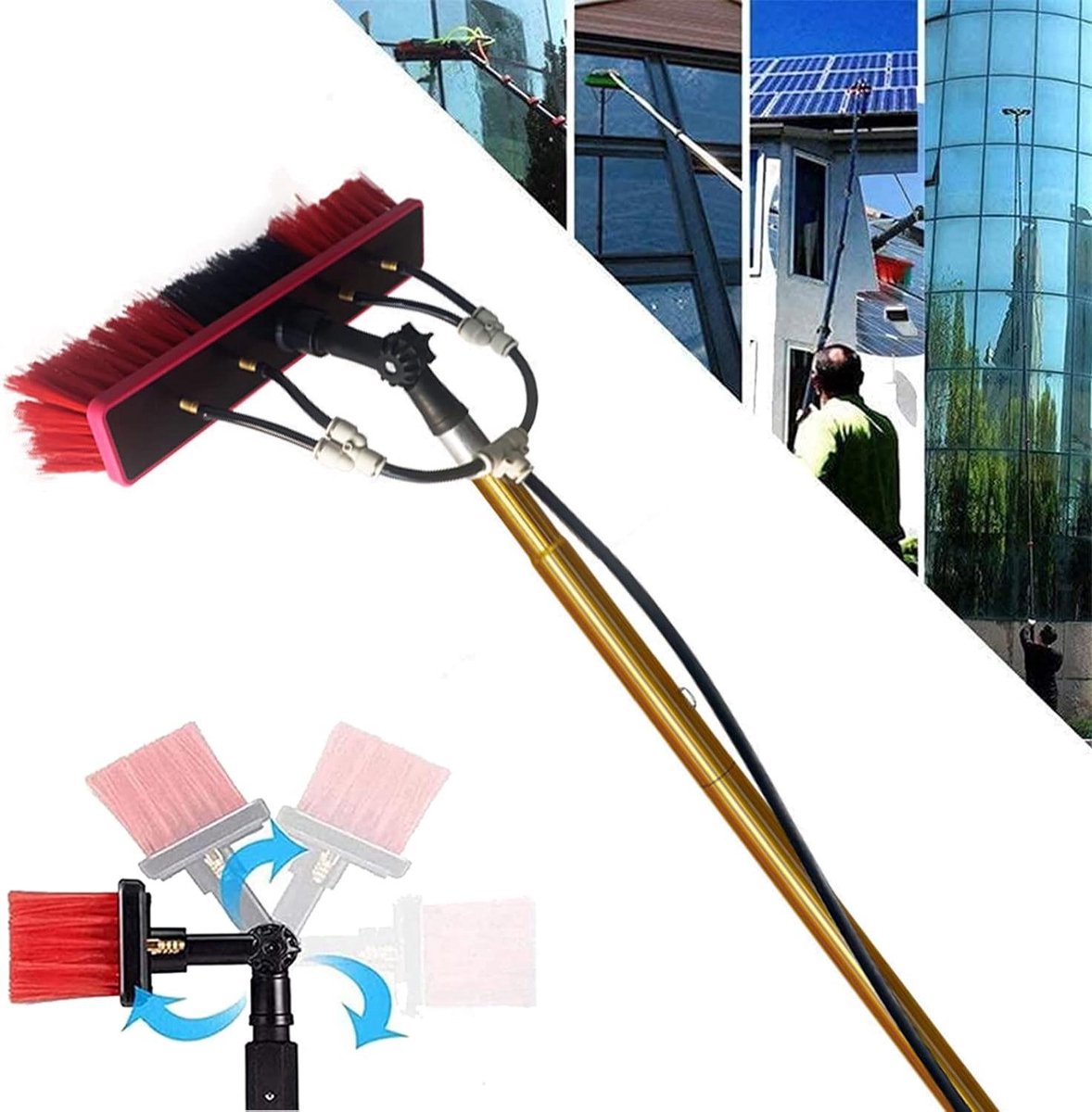 Glazenwas Set - Telescopische Paal - Hoge Ramen Wassen - Watergevoede Borstel - 18FT Lengte - Zilver