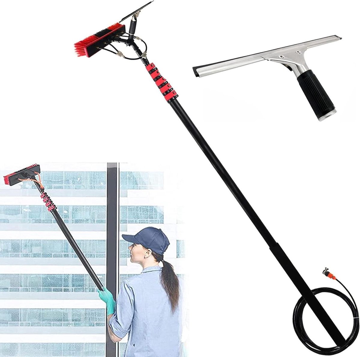 Telescopische Raamwisser - Schoonmaakset - Ramen Reinigen - 2-in-1 Spraykop - 9 Meter - Zilver