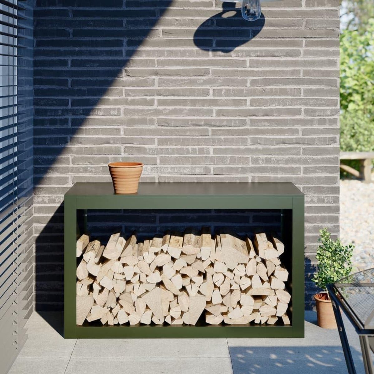 Stevig Stalen Houtrek - Houtblokhouder Opslag - Haardhout Opslaan - Optimale Luchtcirculatie - 100x40x60 cm - Groen