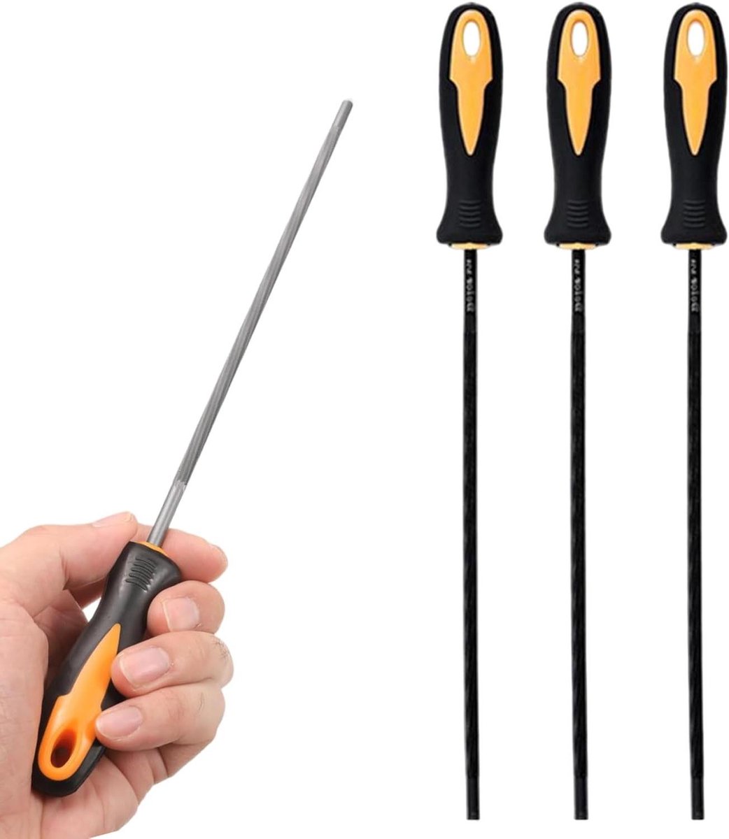 Kettingzaagvijlen - Slijpvijlen Set - Ketting Scherp Houden - Ergonomisch Handvat - 3 Stuks 3.2mm - Zwart Geel