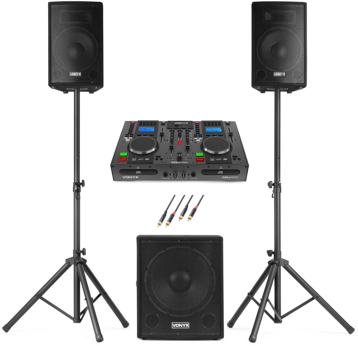 Vonyx VX1015BT 2.1 actieve speakerset met met DJ draaitafel - Complete beginner DJ set - 1000W