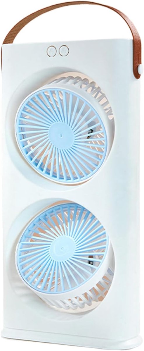 Tafel Ventilator - Dubbele Kop Koeler - Bureau Persoonlijk - 90 Graden Verstelbaar - 31cm Hoog - Blauw