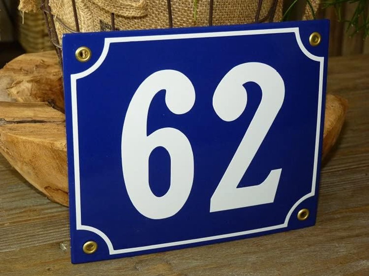 Emaille Huisnummer - Nummerbord Gebold - Huis Herkenbaar Maken - Handgekleurd Reliëf - 18x15 cm - Blauw Wit