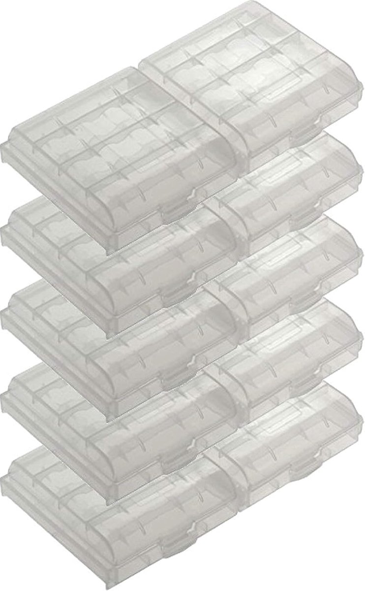 Batterijboxen - Accudoosjes - Batterijen Opbergen - Stapelbaar Ontwerp - 10 Stuks - Transparant