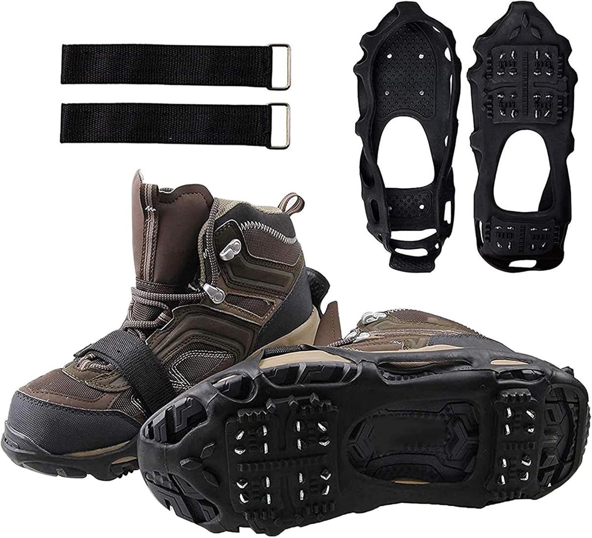Antislip Schoennoppen - IJsklemmen Schoenen - Winter Wandelen - 24 Tanden - Maat S tot XL - Zwart