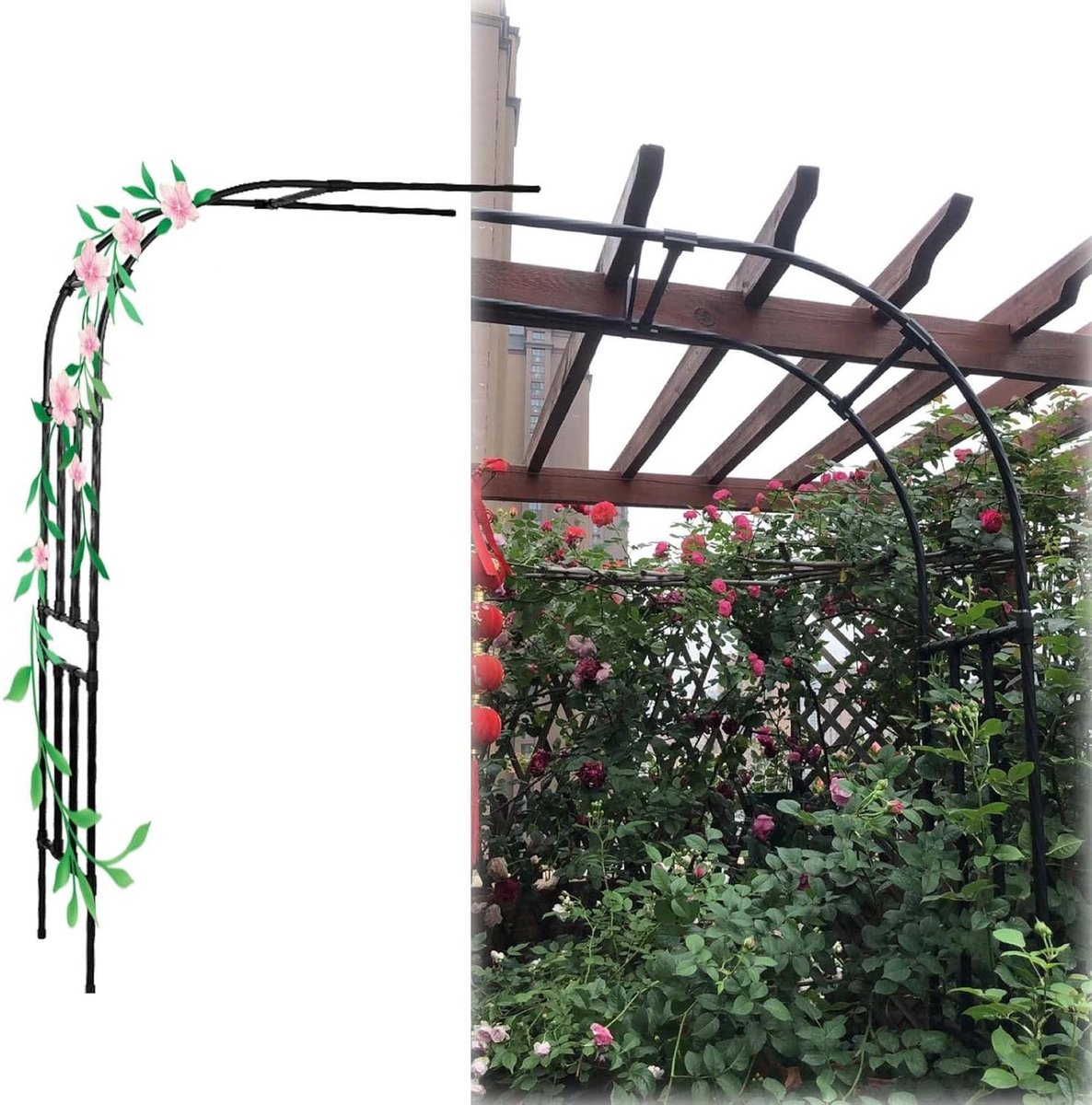 Metalen Tuinboog - Rozenboog Klimplanten - Tuin Decoratie - Weerbestendig Ontwerp - 240 cm Hoog - Zwart