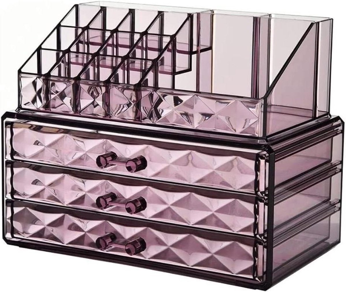 Sieradenkistje Met Lades - Opberger Organizer - Sieraden Opbergen - Multifunctionele Vakken - 187x15x24cm - Roze Paars