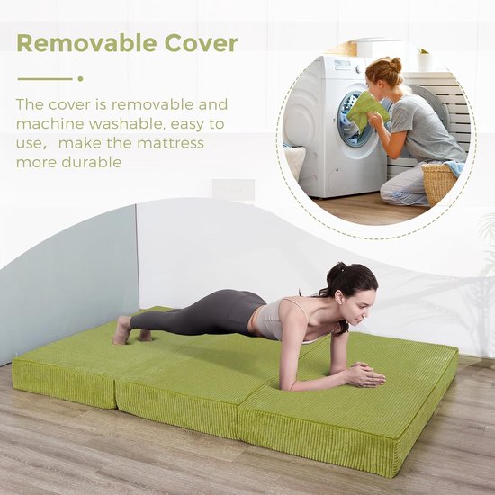 Opvouwbare Matras - Vloermat Futon - Gast slapen - Hoge dichtheid schuim - 135x190cm - Olijfgroen — afbeelding 5