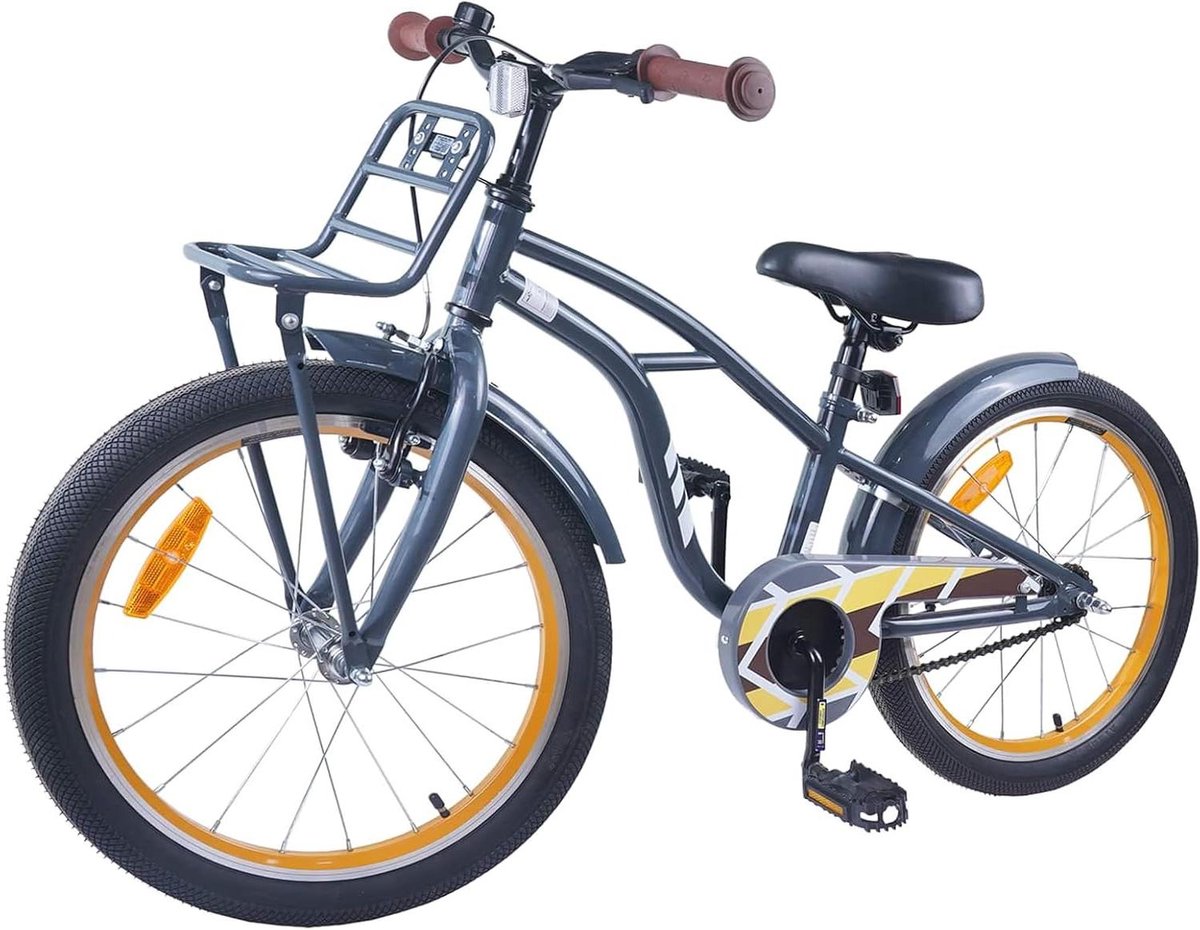 Kinderfiets - Jongensmeisjesfiets - Veilig op pad - Stabiel stalen frame - 22 inch - Donkergrijs