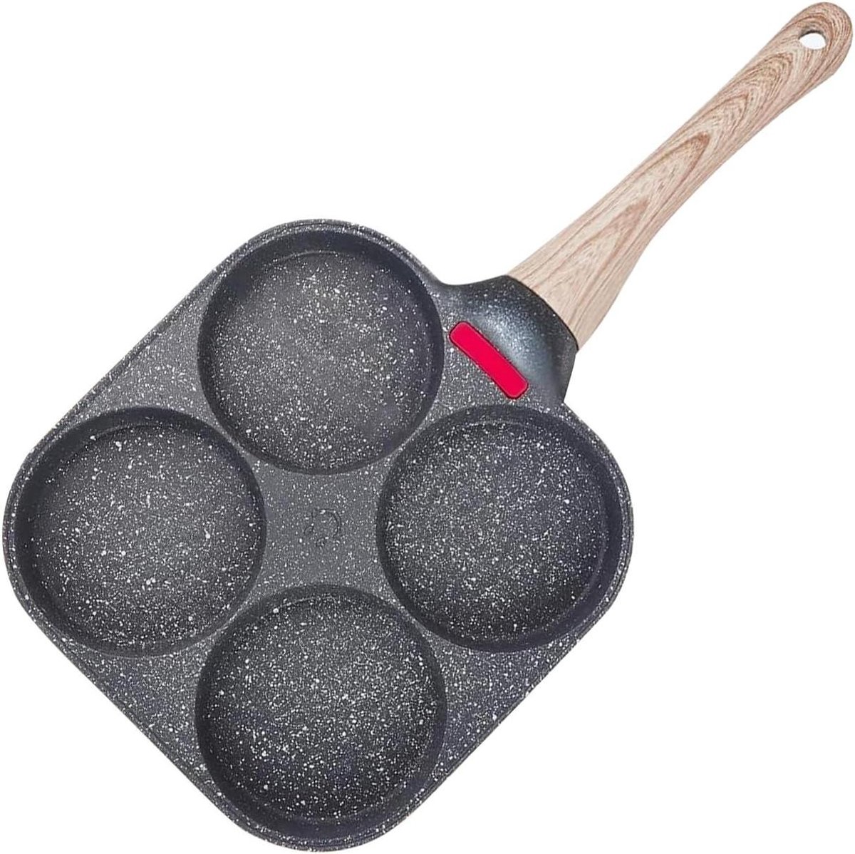 Koekenpan met 4 holtes - Omeletpan - Ontbijt Bereiden - Intelligente Temperatuur Indicator - 18 x 38 cm - Zwart