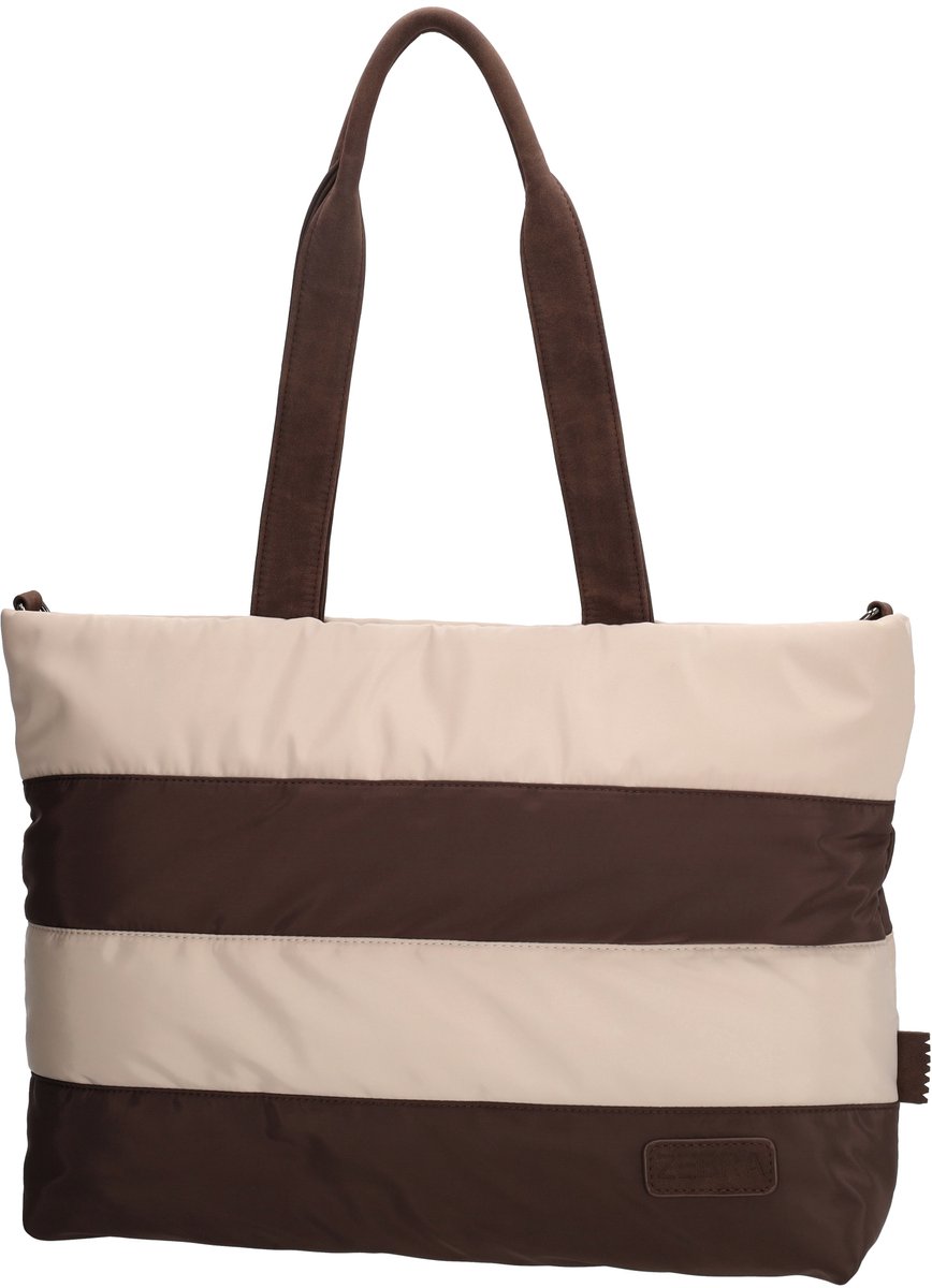 Zebra Trends Elske Shopper - 15,6" Laptoptas - Crossbody Schoudertas - Soft Puffer Tas - streep bruin/beige