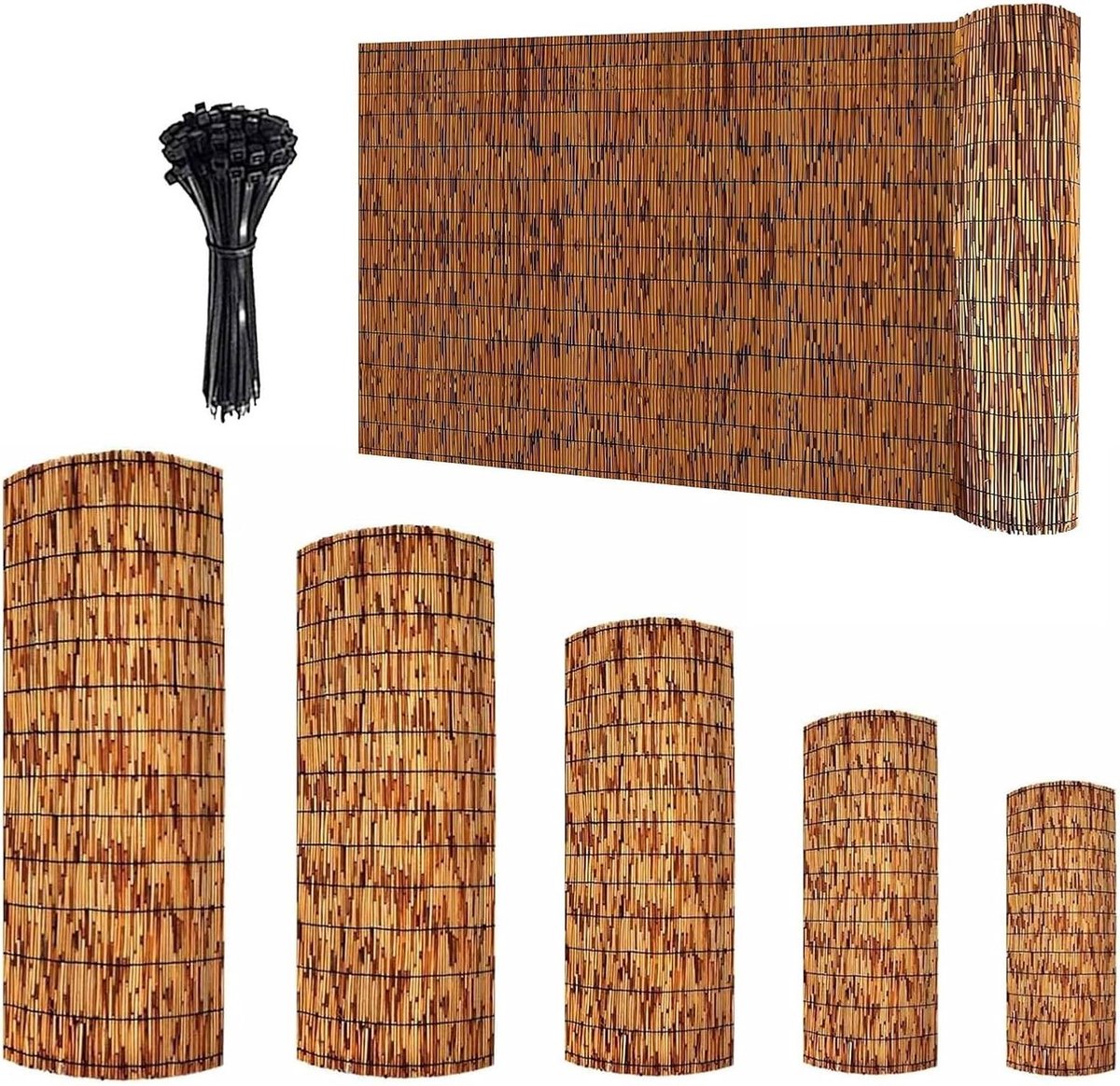Natuurlijke Rietrol - Privacyscherm Tuin - Creëer Privacy - Ademend Zonwering - 180x550cm - Bruin