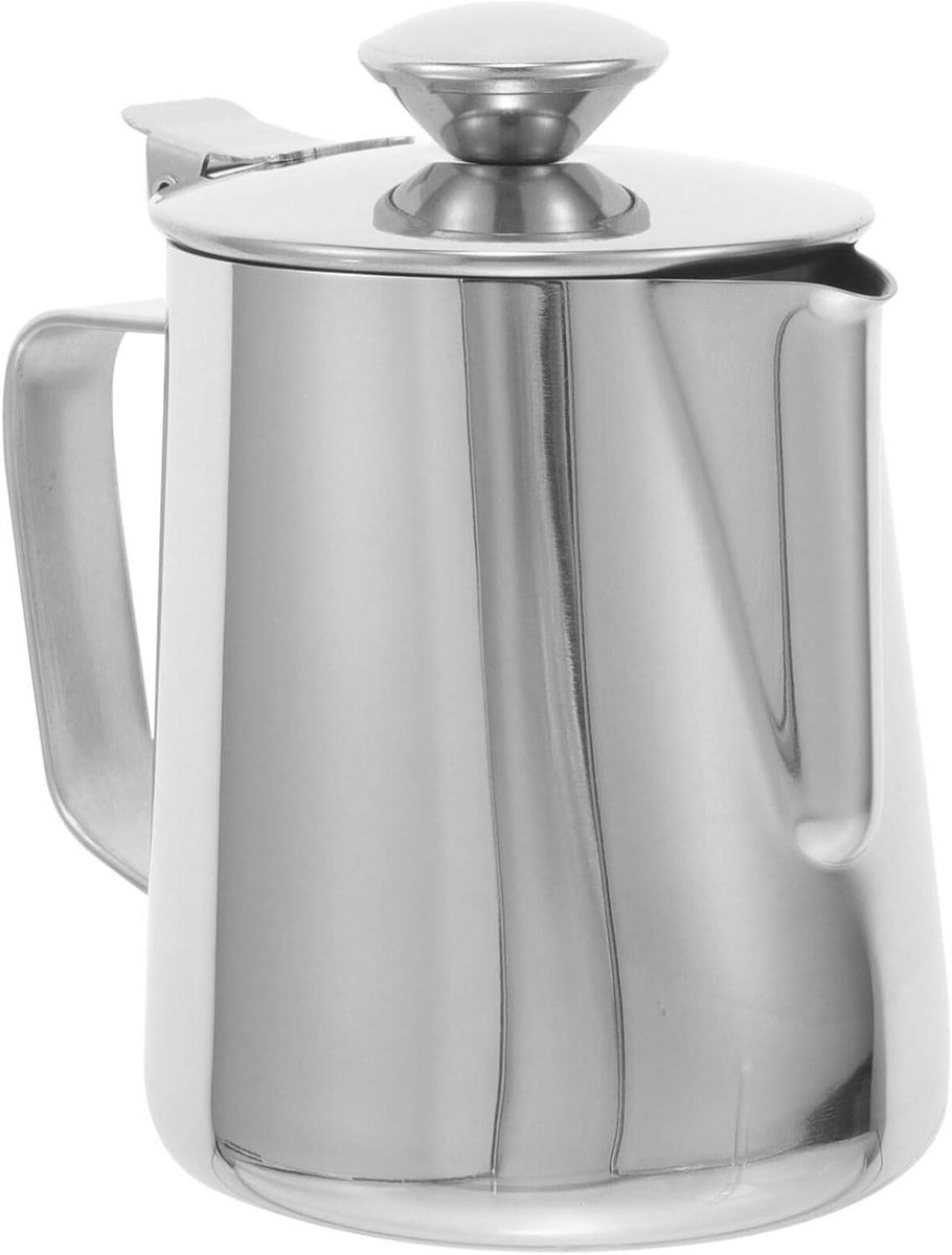 Melkschuim Kan - Koffiebeker - Latte Art Maken - Met Deksel - 350ml - Zilver