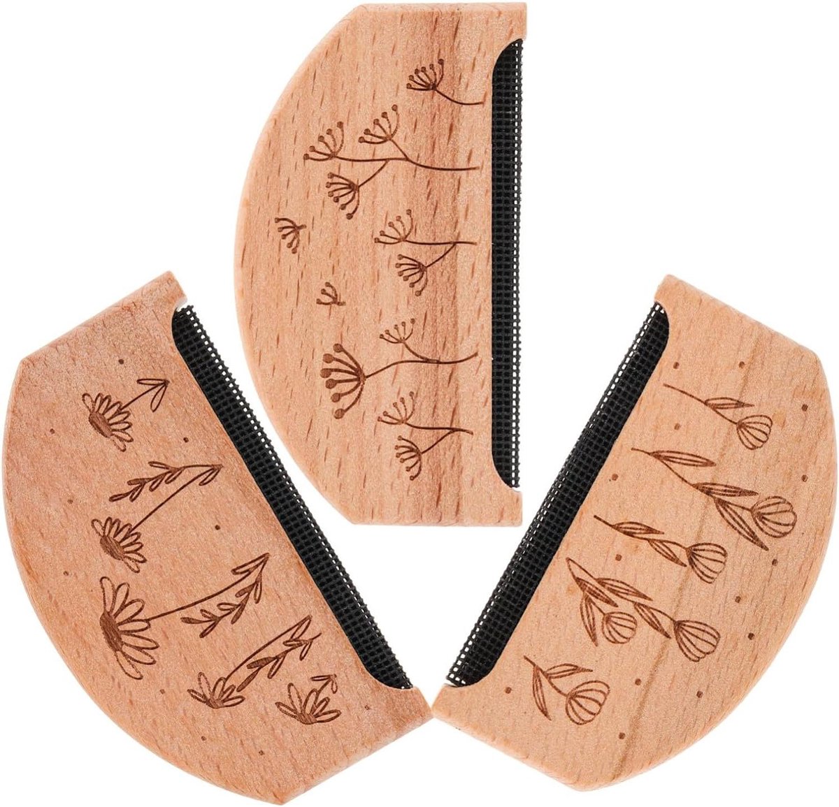 Truienkam Set - Pluisverwijderaar Kleding - Kleding Onderhoud - Duurzaam Beukenhout - 3 Stuks - Beige