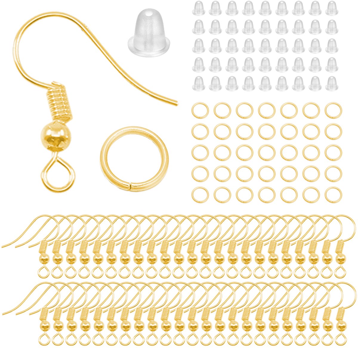 Oorbel Haakjes - 100 Stuks - Oorbellen Maken Set - Goudkleurig Met Stoppertjes & Ringetjes - Kasey