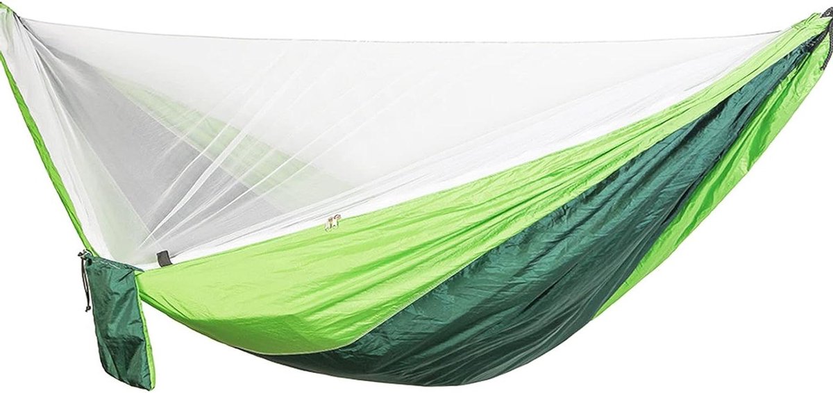 Camping Hangmat - Reishangmat Dubbel - Ontspannen Buiten - Met Geïntegreerd Muggennet - 290x140cm - Zwart