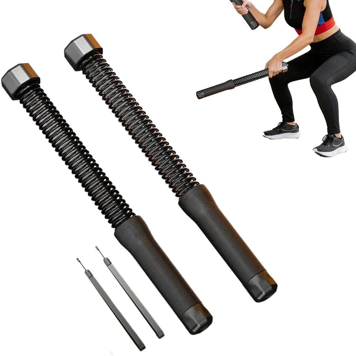 Draadloze Fitness Touwen - Trainingslijnen Set - Kracht Uithoudingsvermogen - Ergonomische Antislip Handgrepen - 47 cm - Zwart