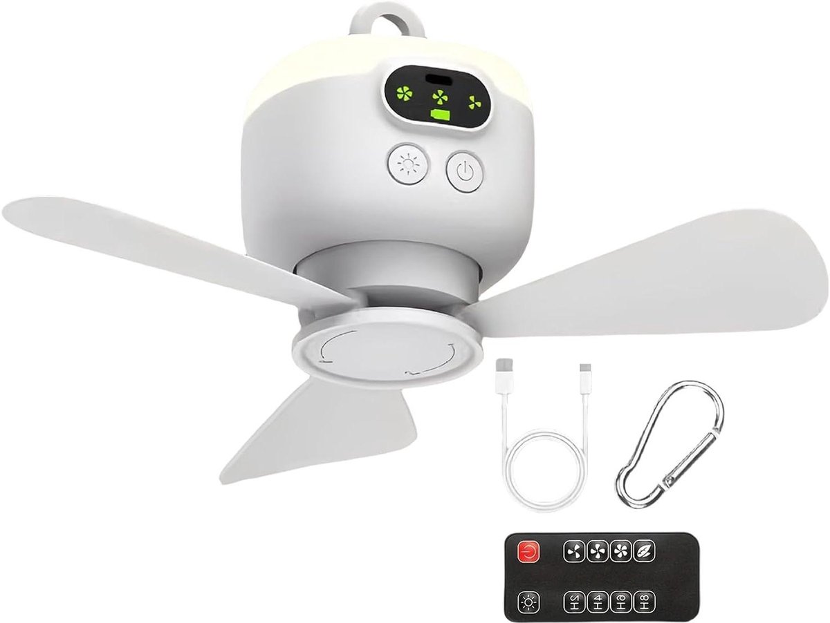 Draagbare Plafondventilator - Hangende Ventilator - Buiten Koelen - Draadloze Bediening - 25 cm - Wit