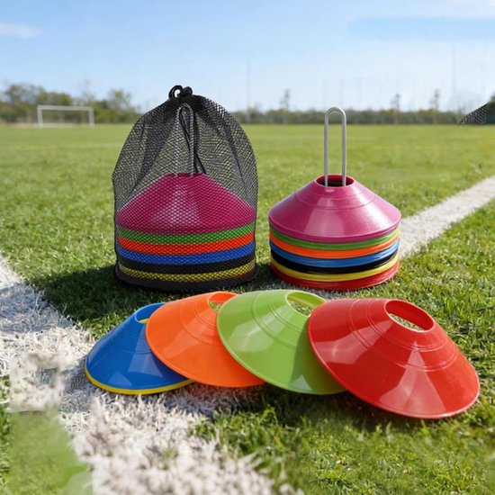 Voetbal Pionnen - Oefen Kegels - Sport Training - Draagbaar En Stapelbaar - 50 Stuks - Kleurrijk — afbeelding 2