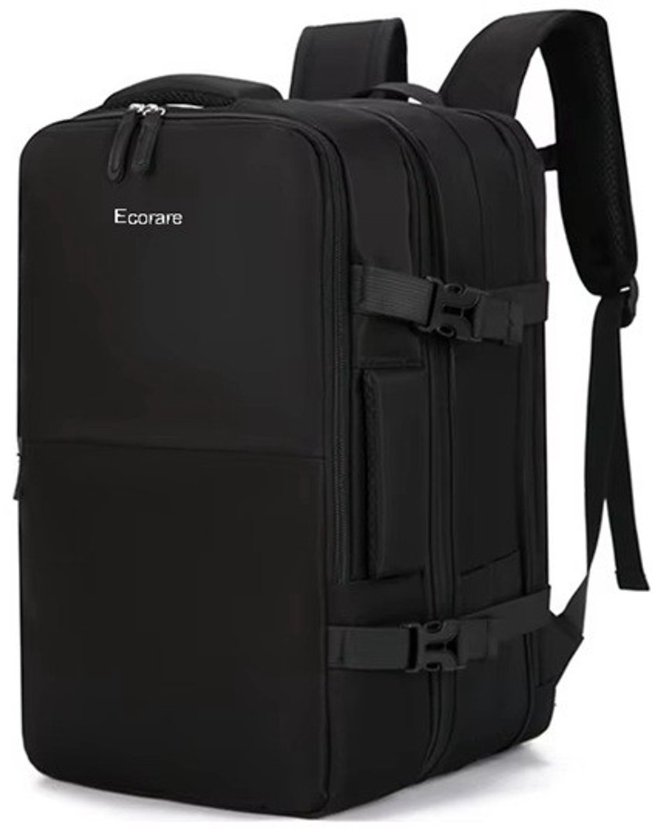 Ecorare - Travel Rugzak 39L Zwart - Hoge kwaliteit Nylon & PU leer - Waterdicht - USB-aansluiting - Heren & Dames