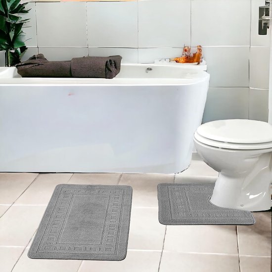 Badmat Voetstukmat - Antislip Tapijt - Badkamer Droog - Super Absorberend - 2-delig Set - Zilver