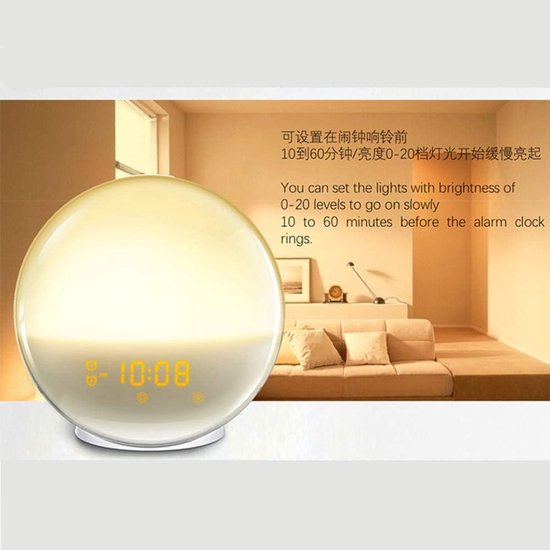 Wekker met Licht - Wake Up Light - Rustig Wakker Worden - Simuleert Zonsopgang - Dubbele Wekker - Wit — afbeelding 5