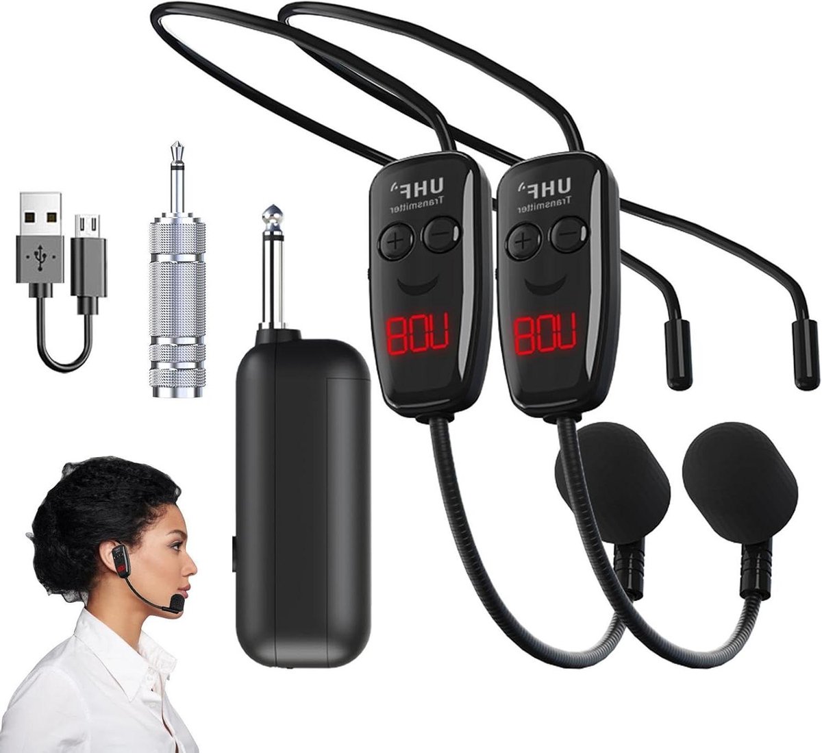 Draadloze Microfoon Set - Headset Microfoon - Presentaties Geven - Stabiele Signaaloverdracht - 50 Meter Bereik - Zwart
