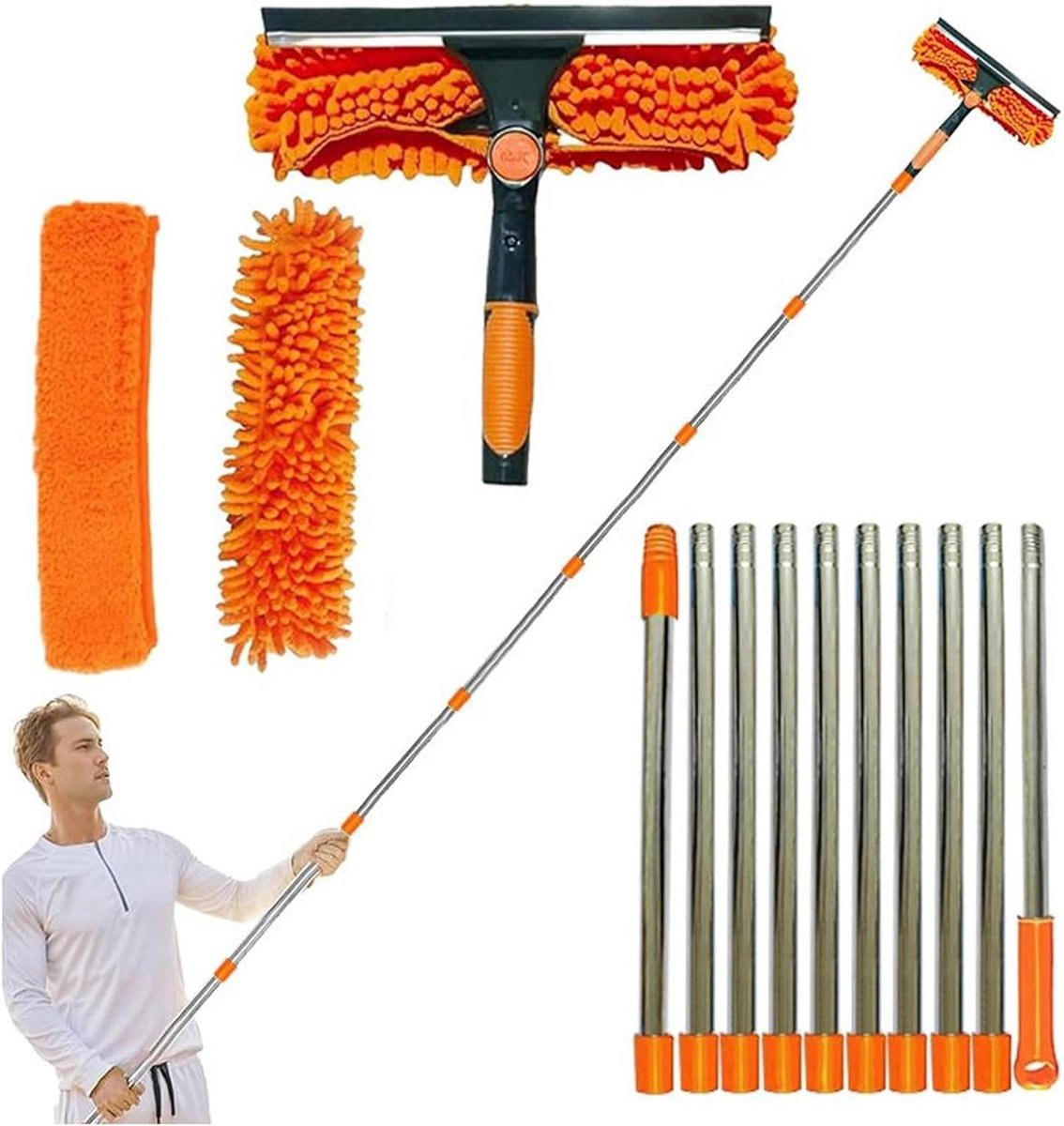 Stofverwijderaar - Spinnenwebborstel - Hoge Oppervlakken Reinigen - Telescoopsteel - Uitschuifbaar - Oranje