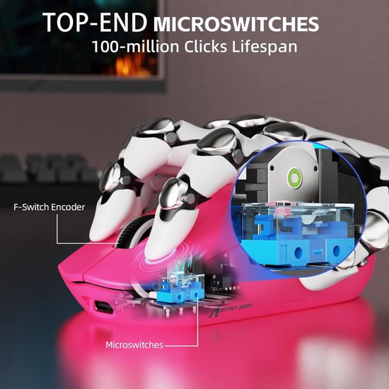 Draadloze Gamingmuis - Ergonomische Muis - PC Gaming - Magnetisch Oplaadstation - 62 gram - Berry Rood — afbeelding 5