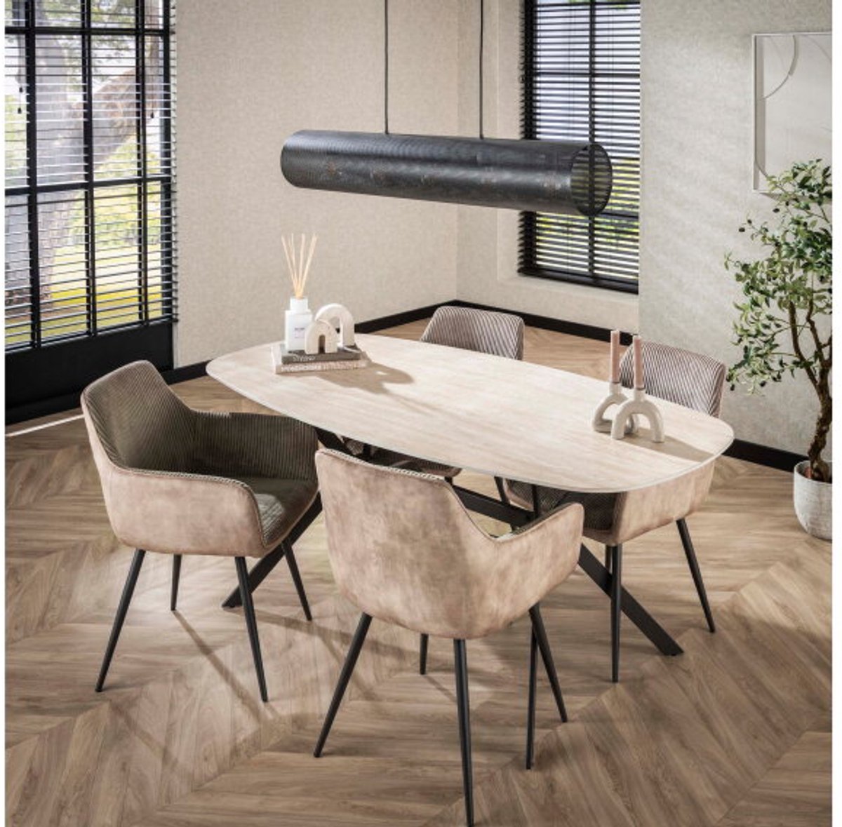 Eetkamerstoel Kreta Ribstof - Zandkleur | Meubelplaats - eetkamerstoelen set van 2