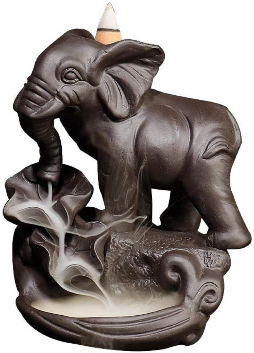 Schattige Olifant Backflow Wierookhouder van Keramiek met Waterval Effect - Inclusief 20 Wierookkegels voor Thuisdecoratie en Cadeau