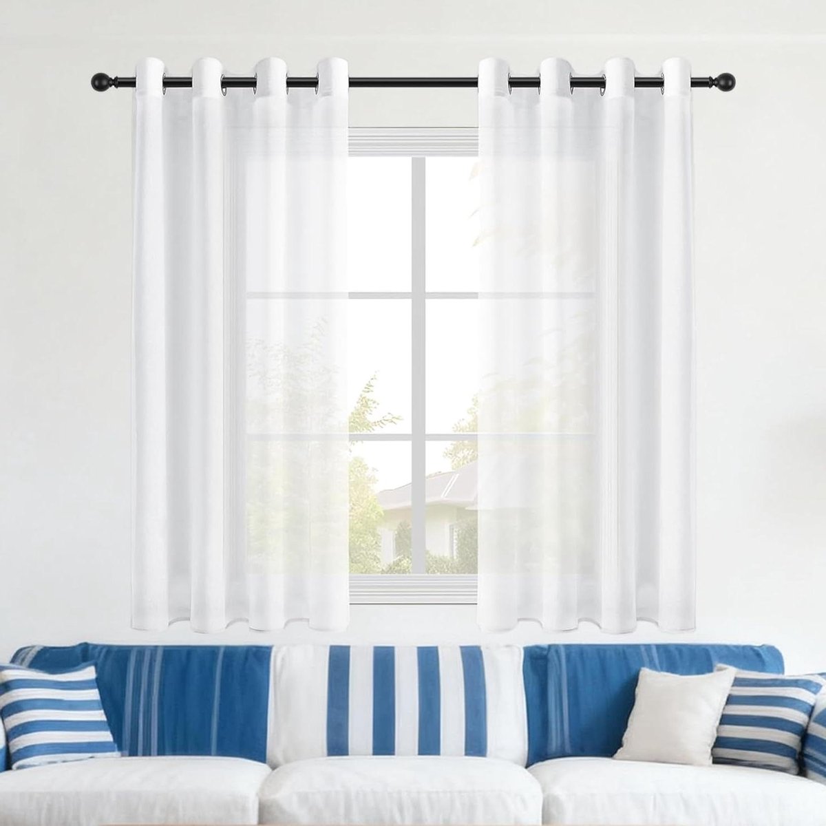 Gordijnen met ringen - Vitrage panelen - Licht filteren - Zacht en luchtig - 200 x 230 cm - Wit
