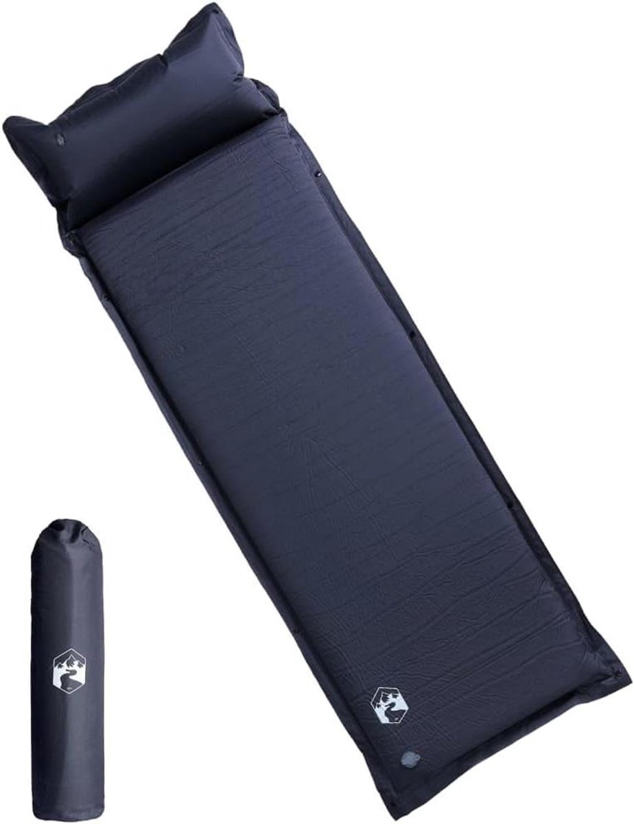 Campingmatras - Slaapmat - Outdoor slapen - Zelfopblazend met kussen - 195x64 cm - Grijs