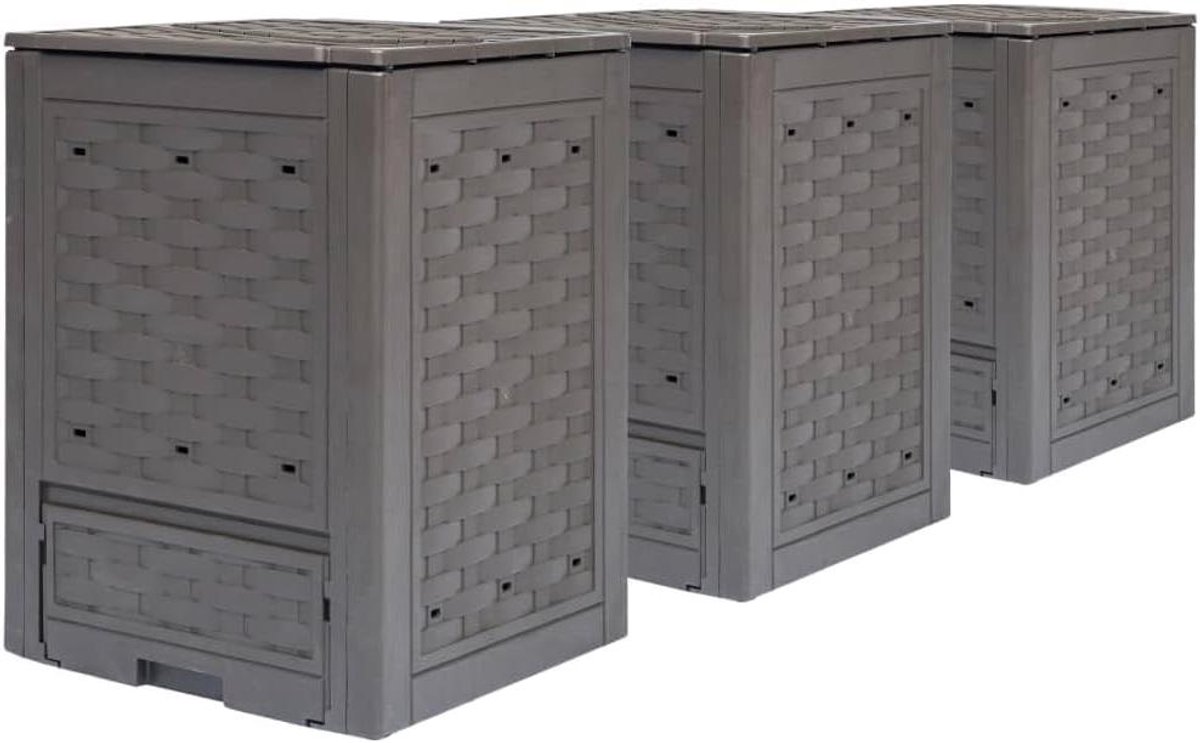Tuincomposters Set - Compostbakken Tuin - Organisch Afval Verwerken - Rotan-Look Kunststof - 3x 900 L - Bruin