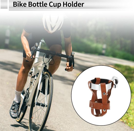 Ulisem - Houdertje voor Motorfiets en Fiets - Universele drinkfleshouder - Schroefmontage - PU en aluminium - Bruinzilver - Krassend en veilig - Stevig - Eenvoudig te monteren - Lichtgewicht — afbeelding 3