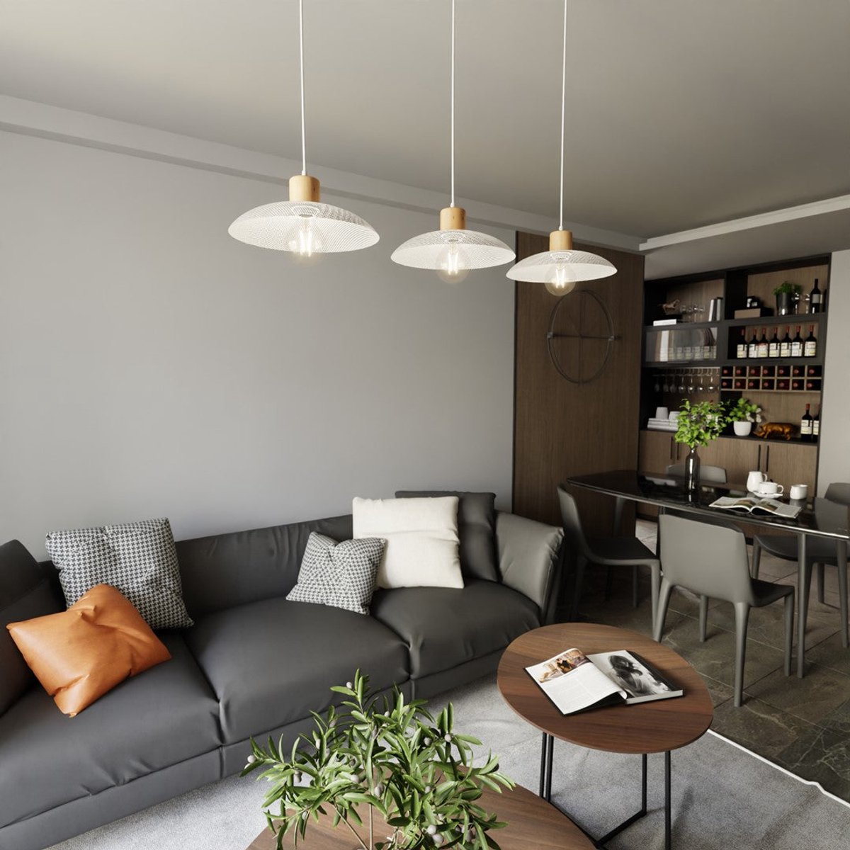 Emibig KOBE 3 Hanglamp Wit E27 15W Poedercoating Staal