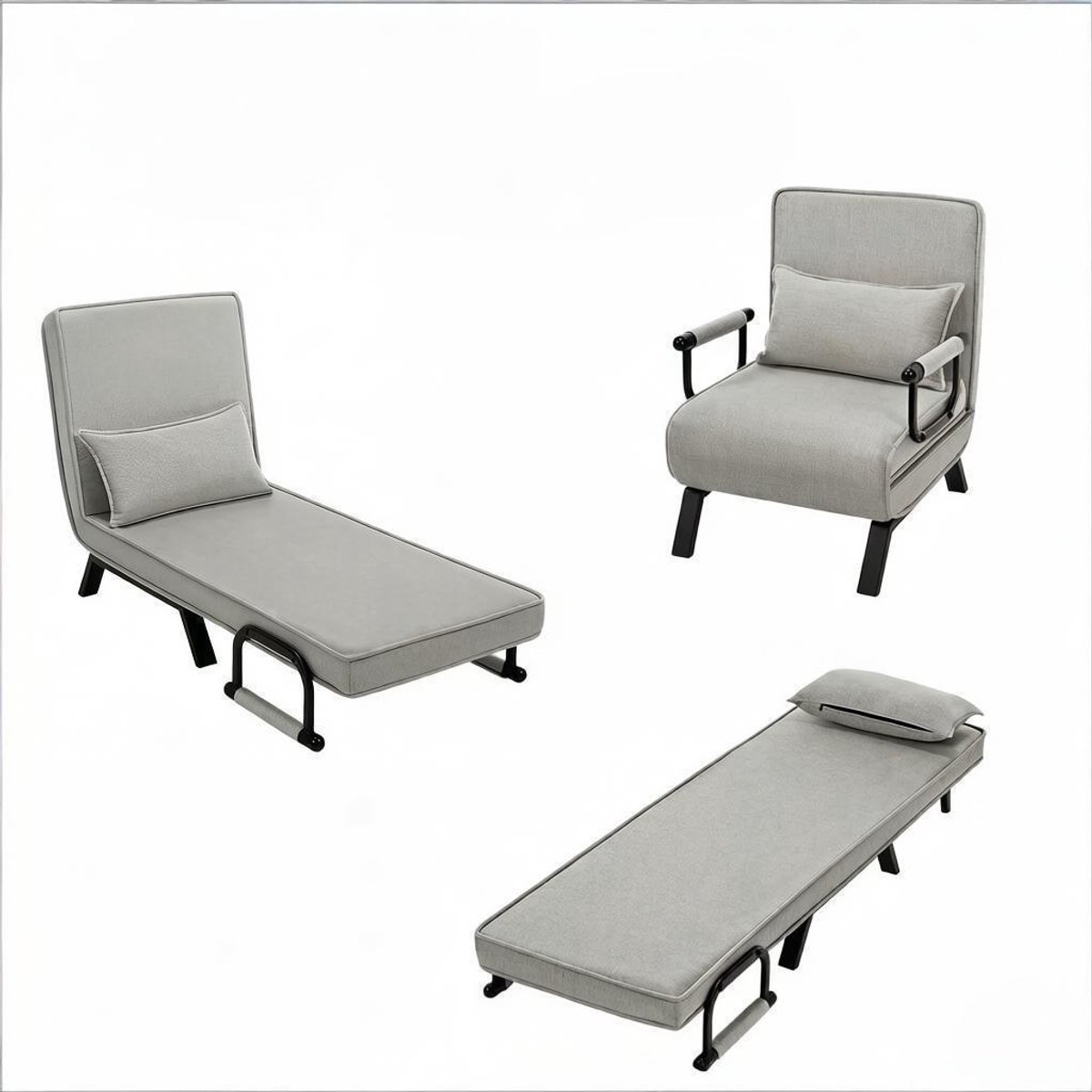 Slaapstoel - 60x184 cm - Inklapbare Slaapbank - Zetelbed – Slaapfauteuil 1 Persoon - Lichtgrijs