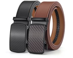 Herenriem - 2 Stuks - Riem Heren - Zonder Gaatjes - 120cm - 3.7 cm breed - Automatische Gesp - Jeansriem - Brede leren Riem - Riem spijkerbroek heren - Verstelbaar -inkortbaar