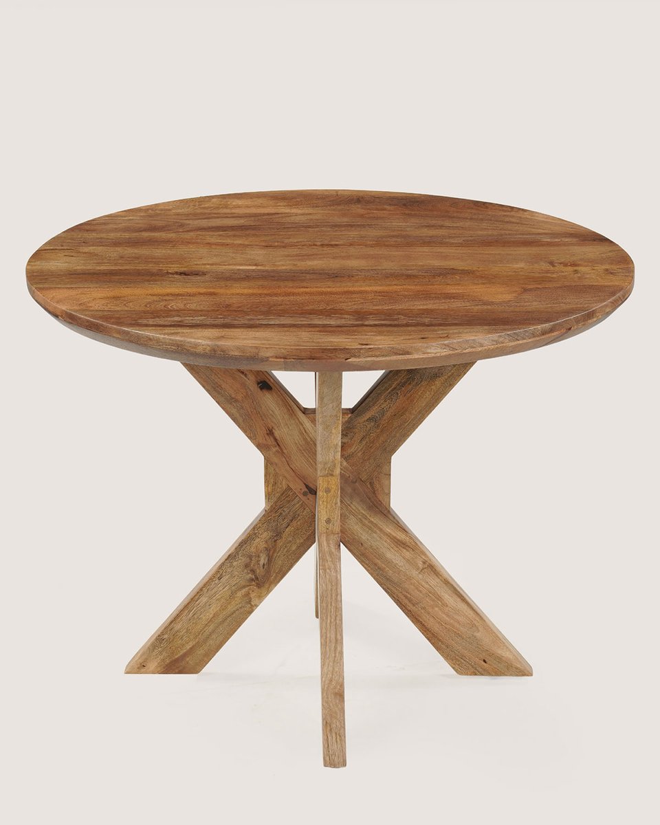 Ronde Eettafel 100 cm Mangohout – Bruin – Houten Matrix Onderstel – Elegant Chic – 4 Personen