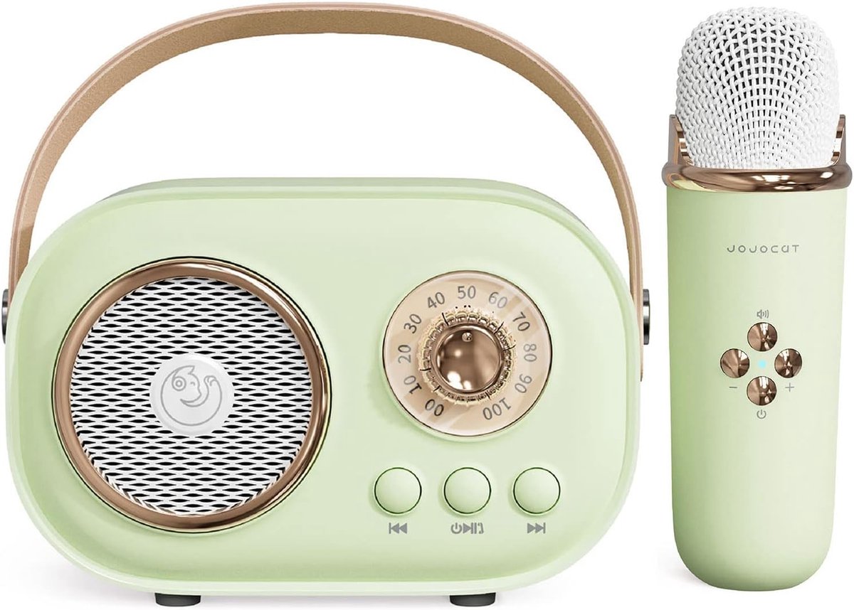 Luidspreker - Met microfoon - Microfoonluidspreker - met microfoon - Mini-karaokemachine - Karaokemachine - Leuke karaokeset met microfoon - Draagbare Bluetooth-luidspreker - Retro handheld - Perfect voor zingen op familiefeesten - Groen